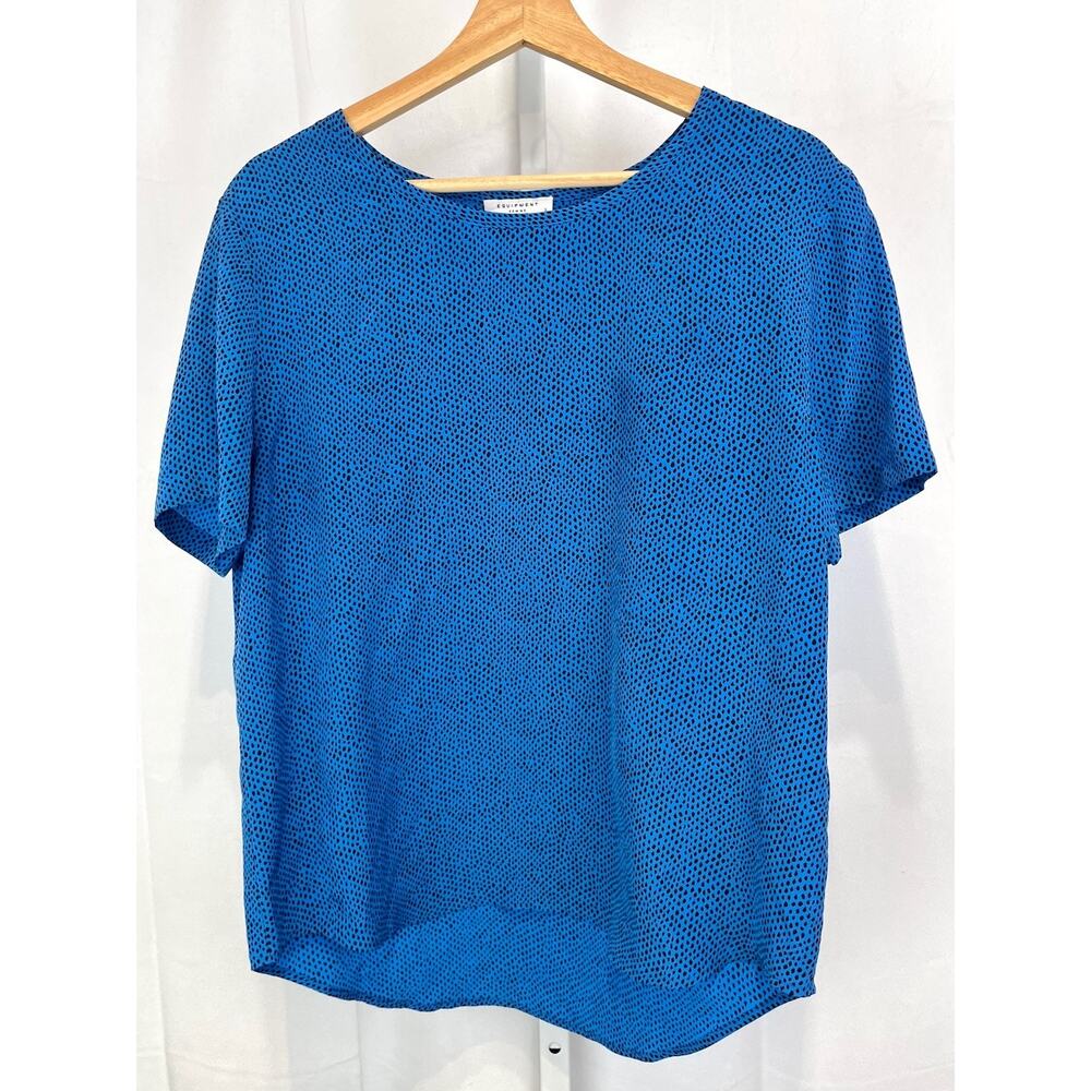 EQUIPMENT  Size S Femme Dotted Silk Top Short Sleeve Pullover Blouse Blue Black